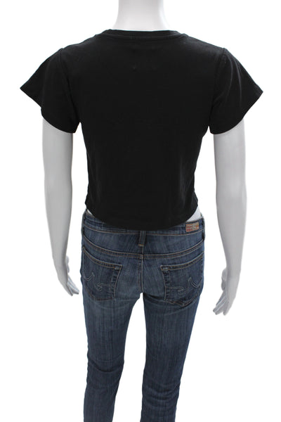 With Jean Women Cropped T-Shirt Black Cotton Short Sleeve Graphic Size S