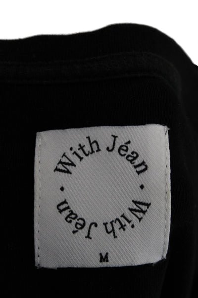 With Jean Women Cropped T-Shirt Black Cotton Short Sleeve Graphic Size S