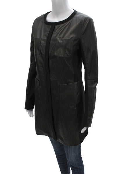 Gimos Women Basic Leather Jacket Black Snap Long Sleeve Minimalist Size S