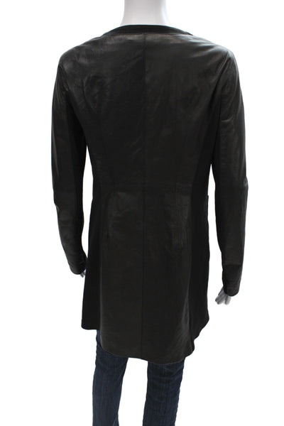Gimos Women Basic Leather Jacket Black Snap Long Sleeve Minimalist Size S