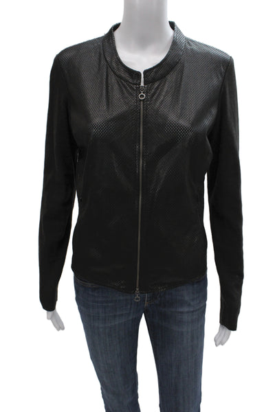 GMS-75 Womens Black 100% Leather Basic Jacket Zip Long Sleeve Fall Size S