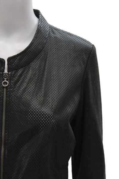 GMS-75 Womens Black 100% Leather Basic Jacket Zip Long Sleeve Fall Size S