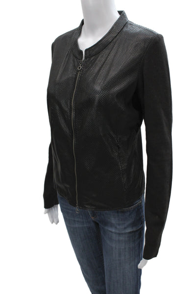 GMS-75 Womens Black 100% Leather Basic Jacket Zip Long Sleeve Fall Size S