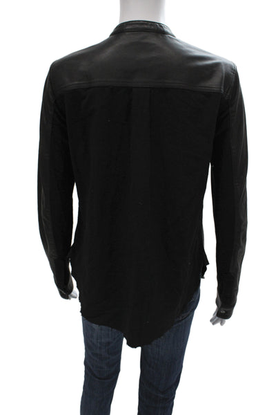 Current/Elliott Women Black Lamb Leather Mock Neck Button-Up Long Sleeve Size 1