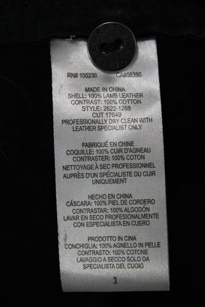Current/Elliott Women Black Lamb Leather Mock Neck Button-Up Long Sleeve Size 1