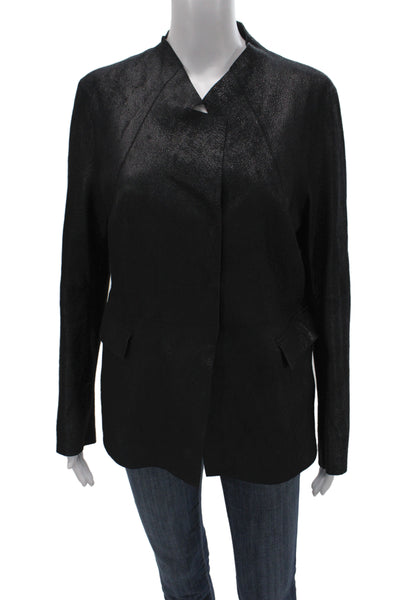 Gimos Womens Black Leather Basic Jacket Button Long Sleeve Size XL