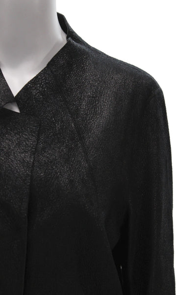 Gimos Womens Black Leather Basic Jacket Button Long Sleeve Size XL