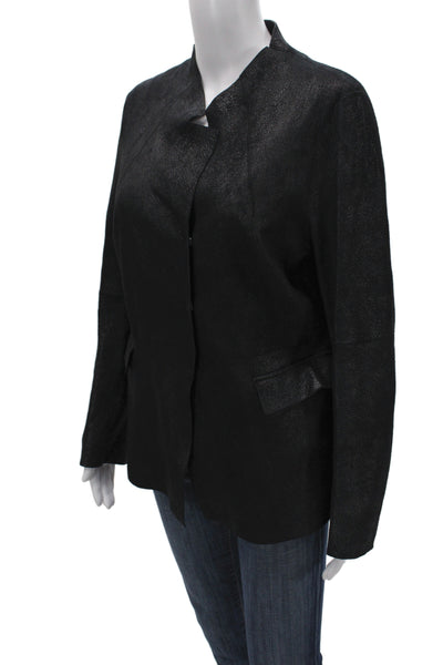 Gimos Womens Black Leather Basic Jacket Button Long Sleeve Size XL