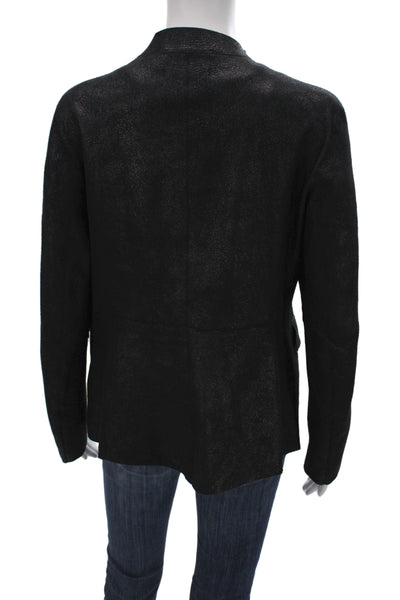 Gimos Womens Black Leather Basic Jacket Button Long Sleeve Size XL