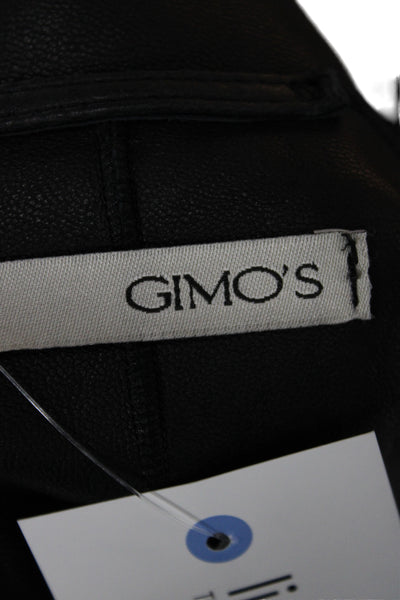 Gimos Womens Black Leather Basic Jacket Button Long Sleeve Size XL