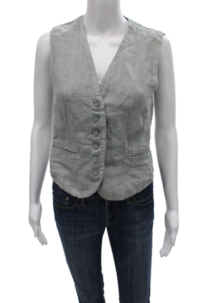 Zara Women Vest Linen Gray V Neck Button Sleeveless Solid Size XS