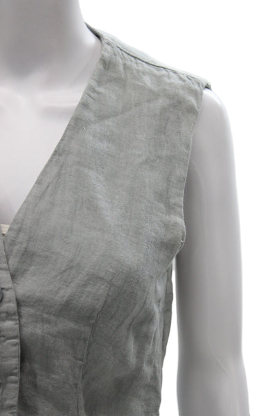 Zara Women Vest Linen Gray V Neck Button Sleeveless Solid Size XS