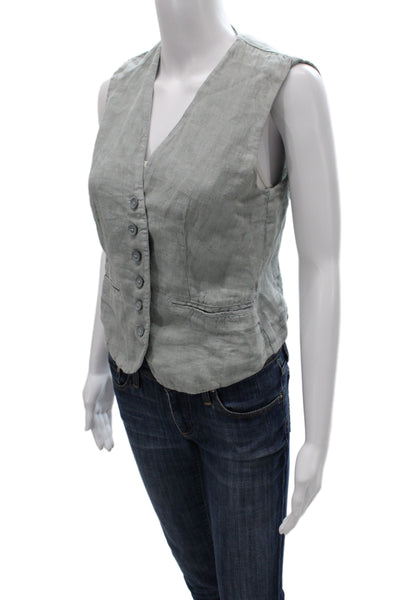 Zara Women Vest Linen Gray V Neck Button Sleeveless Solid Size XS