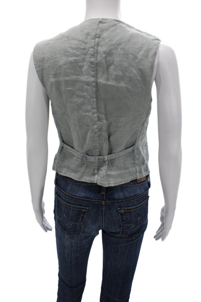 Zara Women Vest Linen Gray V Neck Button Sleeveless Solid Size XS
