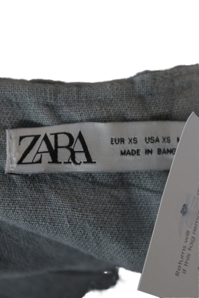 Zara Women Vest Linen Gray V Neck Button Sleeveless Solid Size XS