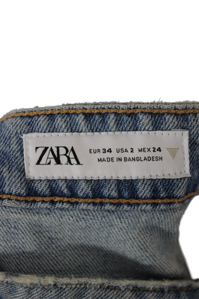 Zara Women Mom Jeans High Rise Blue 100% Cotton Inseam 29 Size 2