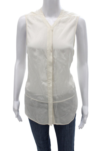 Joie Womens Basic Sleeveless V-Neck Silk Blouse Ivory Size M