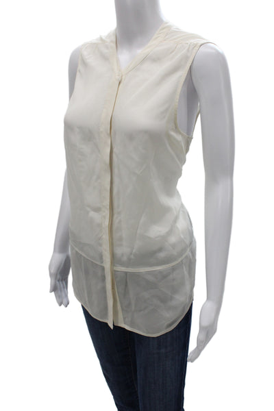 Joie Womens Basic Sleeveless V-Neck Silk Blouse Ivory Size M