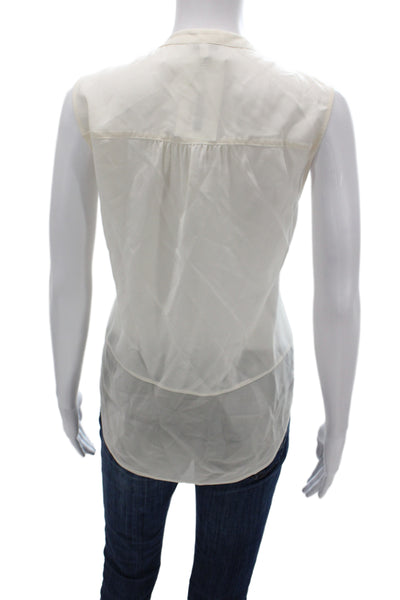 Joie Womens Basic Sleeveless V-Neck Silk Blouse Ivory Size M