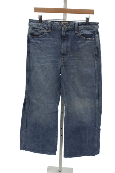 Khaite Women Wide-Leg Jeans Blue Cotton High-Rise Size 32