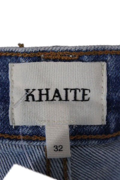 Khaite Women Wide-Leg Jeans Blue Cotton High-Rise Size 32