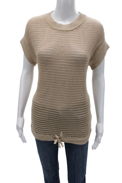 Varley Womens Beige Cotton Crew Neck Pullover Short Sleeve Size S