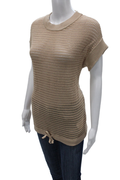 Varley Womens Beige Cotton Crew Neck Pullover Short Sleeve Size S