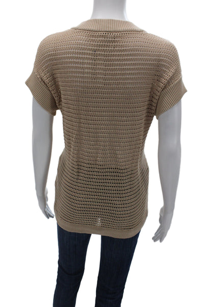 Slvrlake Women Basic Beige Cotton Short Sleeve Round Neck Blouse Size 30