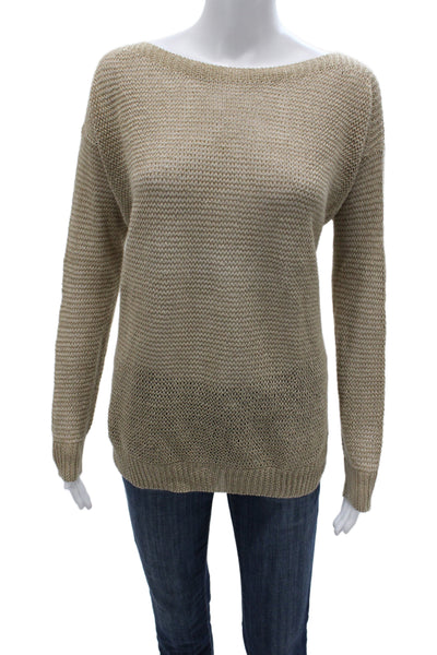 Polo Ralph Lauren Women Pullover Sweater Beige Linen Boat Neck Size M