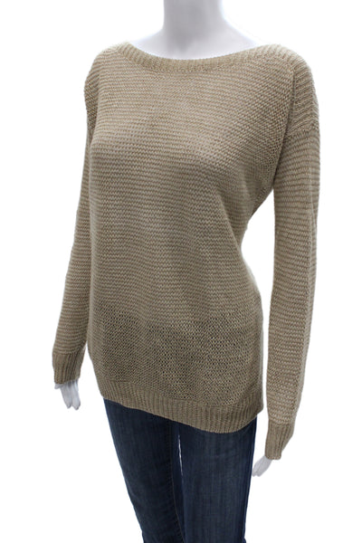 Polo Ralph Lauren Women Pullover Sweater Beige Linen Boat Neck Size M
