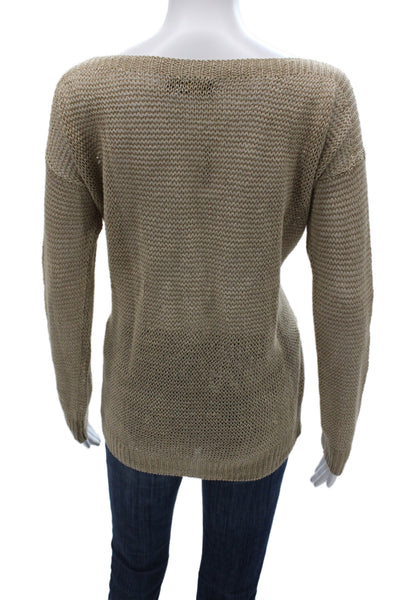 Polo Ralph Lauren Women Pullover Sweater Beige Linen Boat Neck Size M