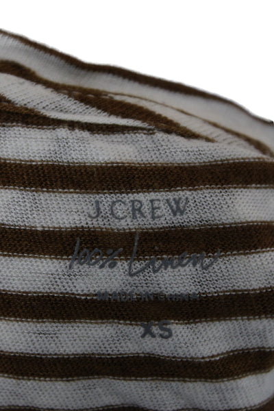 J Crew Women Cropped Striped Linen Scoop Neck Short Sleeve T-Shirt Brown Size XS