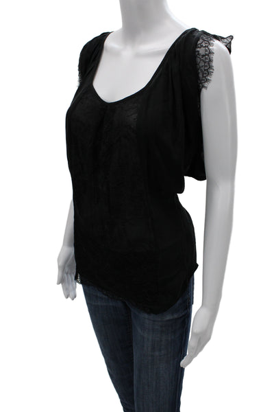 Joie Womens Silk Camisole Black Scoop Neck Bohemian Size M