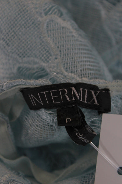 Intermix Women Cropped Blouse Blue Scoop Neck Short Sleeve Lace Size PP