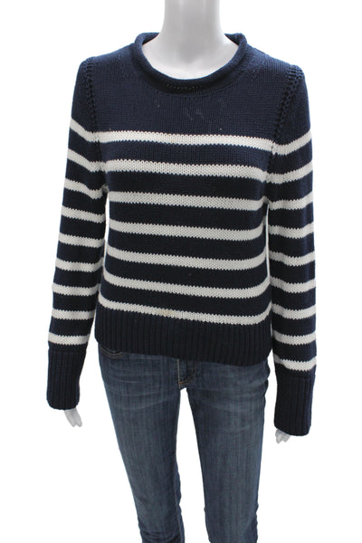 J Crew Womens Pullover Striped Cotton Crew Neck Blue Nautical Size XS
