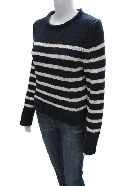 J Crew Womens Pullover Striped Cotton Crew Neck Blue Nautical Size XS
