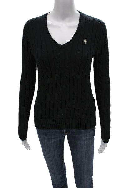 Polo Ralph Lauren Women V Neck Pima Cotton Pullover Sweater Black Size S