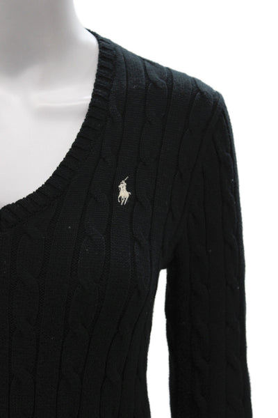 Polo Ralph Lauren Women V Neck Pima Cotton Pullover Sweater Black Size S