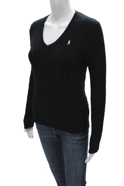 Polo Ralph Lauren Women V Neck Pima Cotton Pullover Sweater Black Size S