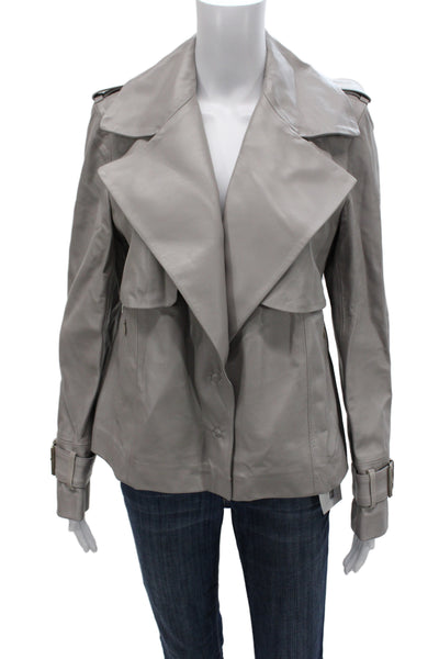 Carlisle Women Trench Coat Gray Lamb Leather Button Long Sleeve Size 10