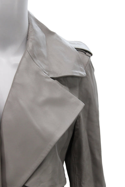Carlisle Women Trench Coat Gray Lamb Leather Button Long Sleeve Size 10