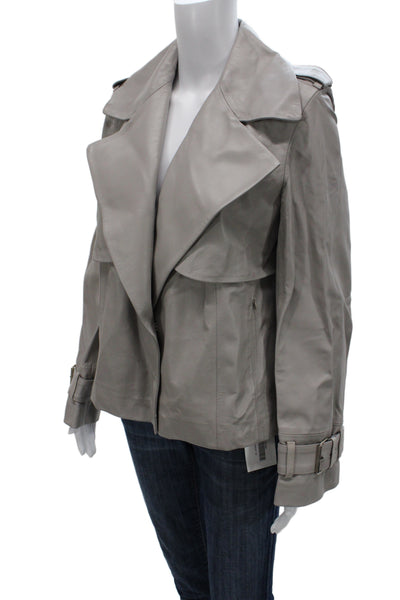 Carlisle Women Trench Coat Gray Lamb Leather Button Long Sleeve Size 10