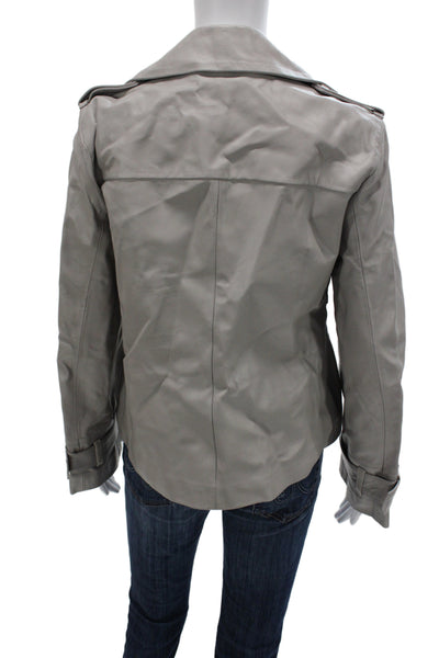 Carlisle Women Trench Coat Gray Lamb Leather Button Long Sleeve Size 10