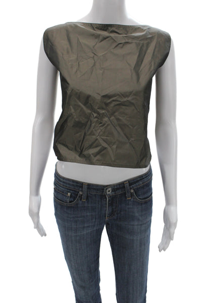 Zoran Women Cropped Silk Boat Neck Sleeveless Brown Blouse Size XS