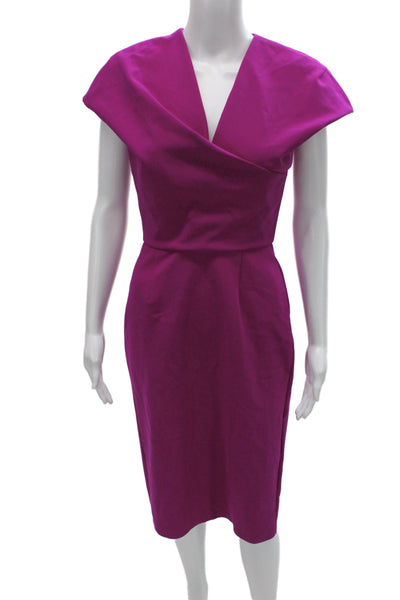 Greta Constantine Women Purple V-Neck Sheath Dress Mid-Calf Zip Size S