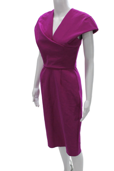 Greta Constantine Women Purple V-Neck Sheath Dress Mid-Calf Zip Size S