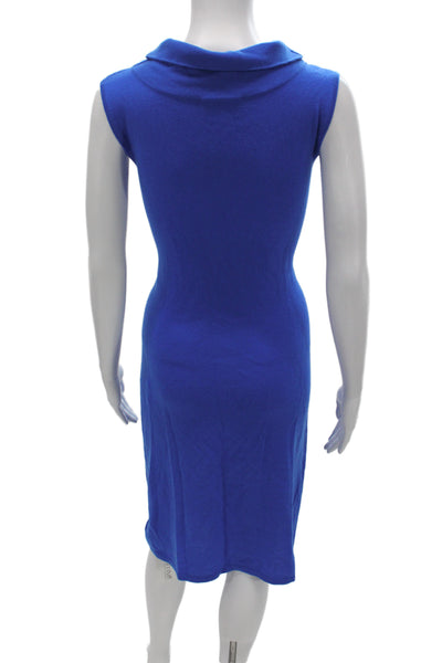 Neiman Marcus Women Blue Cashmere Cowl Neck Sleeveless Midi Sweater Dress Size L