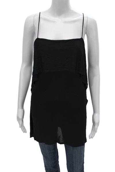 Josie Natori Women Black Square Neck Spaghetti Strap Tank Size M