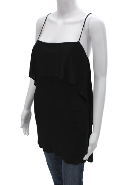 Josie Natori Women Black Square Neck Spaghetti Strap Tank Size M