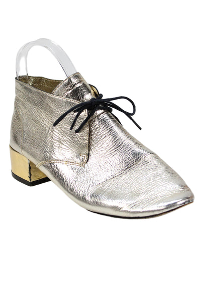 Repetto Womens Leather Lace Up Ankle Boots Gold Metallic Size 6